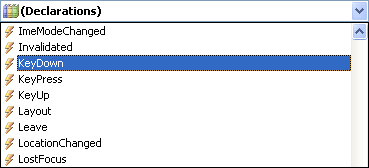 Select the KeyDown Event