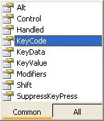 List of Properties and Events for KeyDown