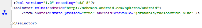 An XML item tag added with Android Studio