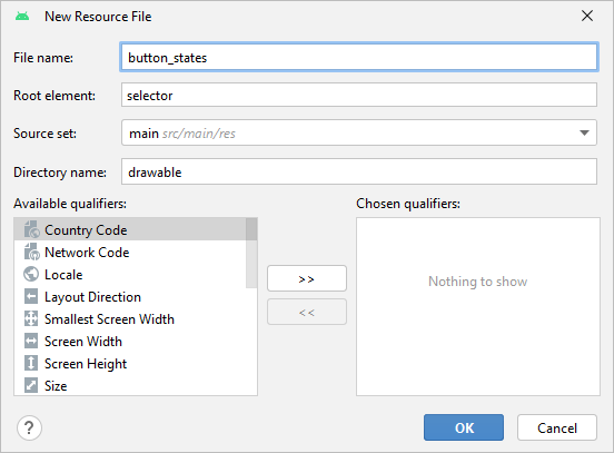 The New Resource File dialogue box in Android Studio.