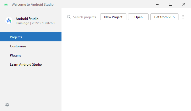 Android Studio opening screen
