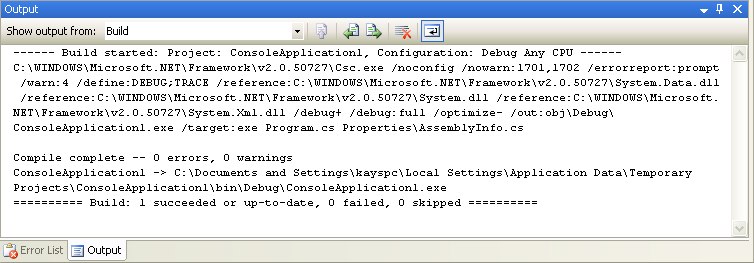 The C# Output Window