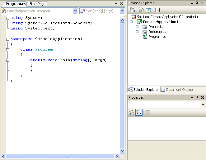 The Coding Window in Visual C# Express