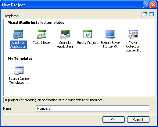 The New Project Dialogue Box