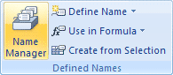 The Defined Names panel in Excel 2007