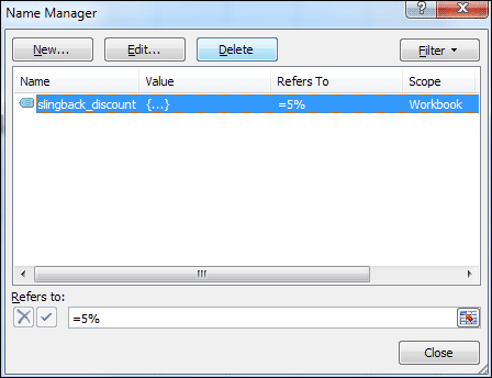 The Name Manager Dialogue box
