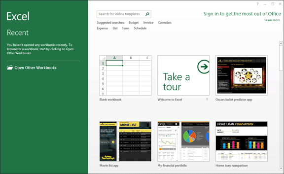 Excel 2013 to 2016 Main Screen