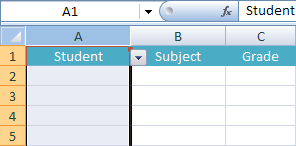 The A Column now has drop down lists