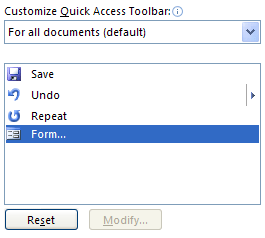 Customize Quick Access Toolbar in Excel 2007