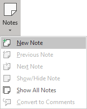 Adding a New Note in Excel versions 2019 and greater