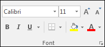 The Excel 2016 Font Panel width=