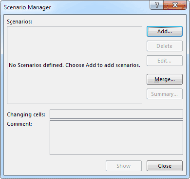 The Scenario Manager dialogue box