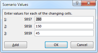 Excel Scenario Values