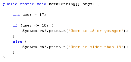 Java code showing an IF ... Else Statement