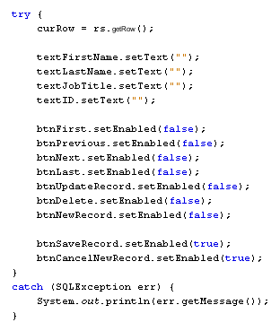 Java code for the New Record button