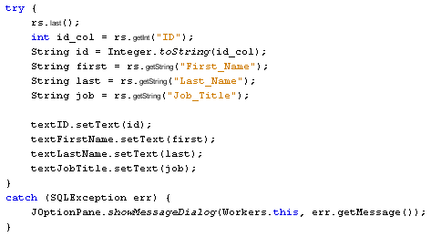 Java code to move to the Last record in a ResultSet