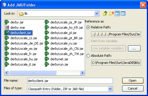 The Add Jar/Folder dialogue box