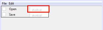 Select the Shortcut for the menu item