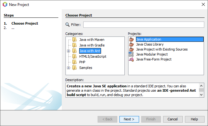 NetBean's 11 New Project Wizard
