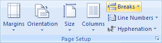 The Page Setup panel in Word 2007 and Word 2010