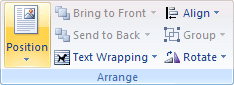 The Postion item on the Arrange panel in Word 2007 and Word 2010