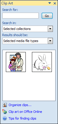 The search for Clip Art has been narrowed down