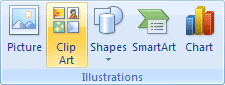 The Clip Art item on the Illustrations panel in Word 2007 and Word 2010