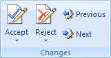 The Changes panel in Word 2007 and Word 2010