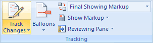 The Tracking panel in Word 2007 and Word 2010