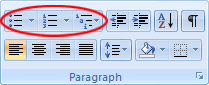 Bullets on the Paragraph panel in Word 2007 and Word 2010