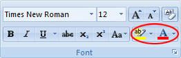 The colour options on the Word font panel
