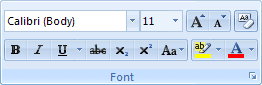 The Font panel in Word 2007 and Word 2010