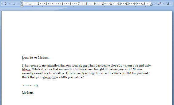 Letter opened in Microsoft Word 2007 and 2010