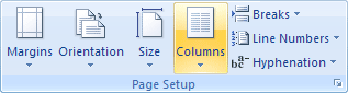 The Columns item on the Page Setup panel in Word 2007 and Word 2010