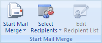 The Start Mail Merge panel in Word 2007 and Word 2010