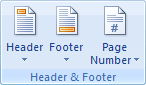 The Header and Footer panel in Word 2007 and Word 2010
