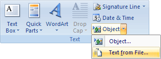 The Text panel in Word 2007 and Word 2010