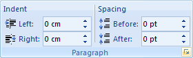 The Paragraph panel in Word 2007 and Word 2010