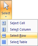 The Select > Select Row menu