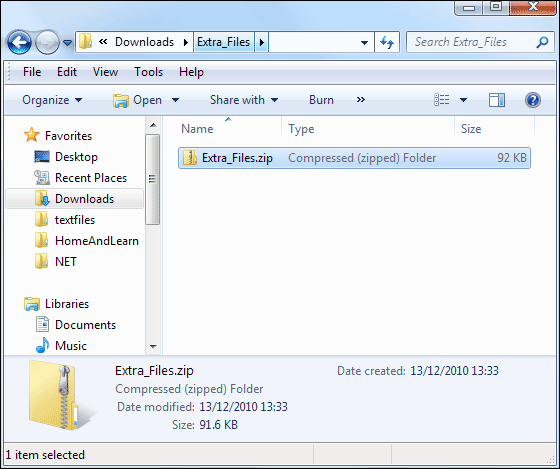A zipped file downloaded to a Windows 7 computer