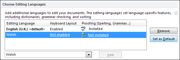 The Welsh language has been added in Word 2010