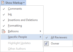 Show markup in Word 2013