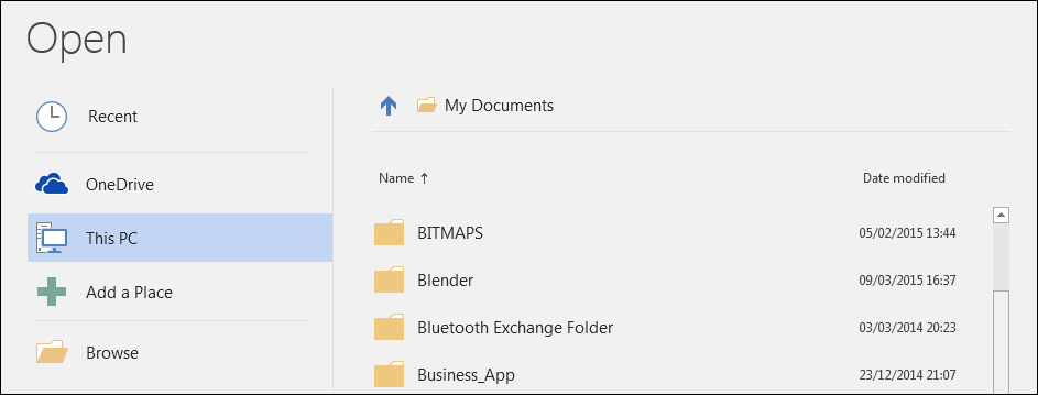 This PC location in Word 2016