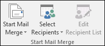 Start Mail Merge panel showing three items